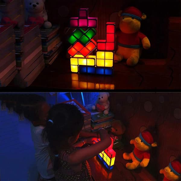 1 sæt stabelbare LED-natlamper, 7 farver, sensor-lås bordlampe, 3D DIY Rubiks terning byggeklodser, pædagogisk legetøj (LED-lys)