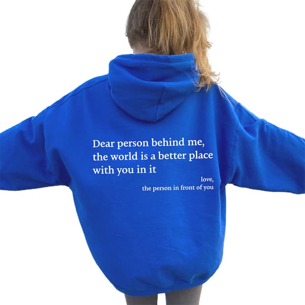 Hættetrøje til kvinder \"Til personen bag mig\" langærmet pullover, mørkeblå Dark Blue L