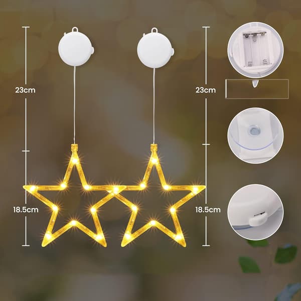 LED stjärnformade julbelysning, batteridriven, med sugkopp och timer, varmvit och rosa, lämplig för inomhusbruk (2-pack).