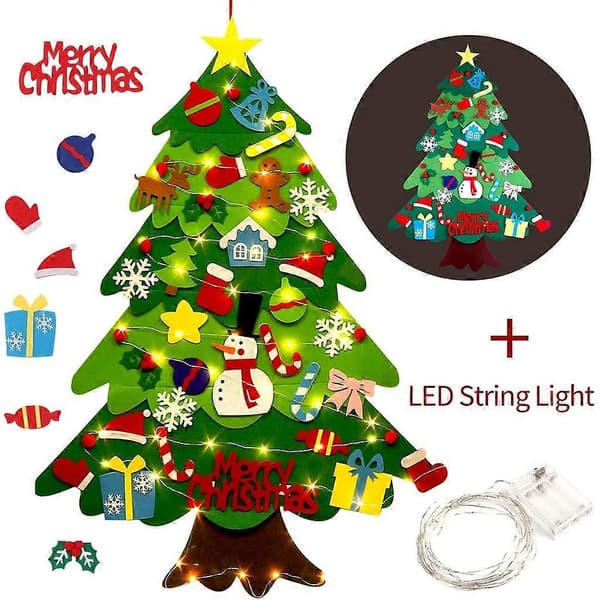 Filt Juletræ DIY Sæt til Børn - Hængende Replika med LED Lys-lingling}