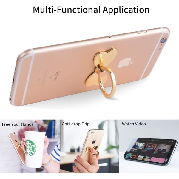 Metall Mobiltelefon Finger Ring Stabilitetshållare Ryggstativ Hopfällbar handgreppknopp Loop Bilmonterad krok Stativ (roséguld)