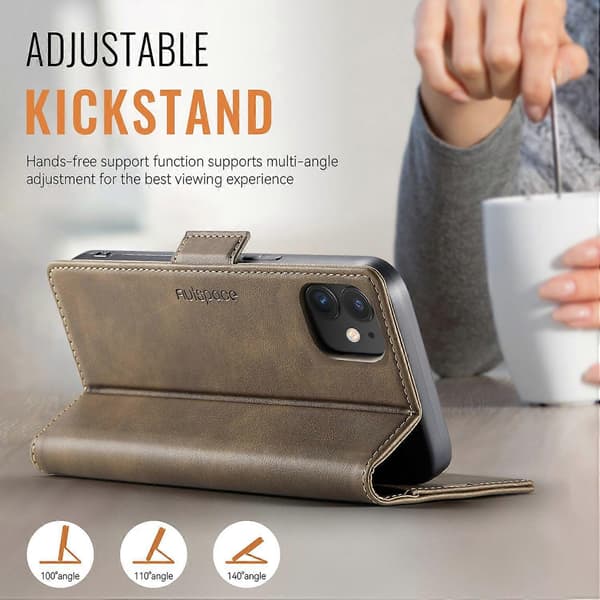 Kompatibel med iPhone 12 Pro 6.1 tommer iPhone 12 6.1 tommer Case AUTSPACE A11 RFID-blokering Retro Læder Cell Pho-lingling} Multicolor Brown