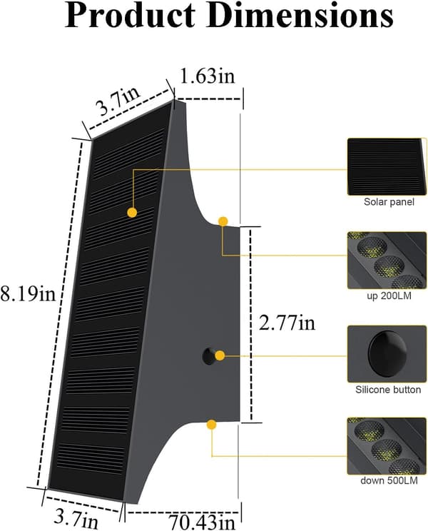 Utendørs solcellelamper, 3000K, 700lm utendørs solcellevegglamper, dimbare solcellelamper, IP65 solcellelamper for uteplass, gjerde, veranda