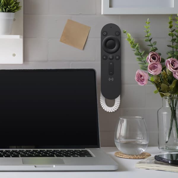 Magnetic Remote Control Holder - 4-Piece Pack - with Spring Straps (120 cm) - Compatible with Most Remote Controls and Sockets - Black
