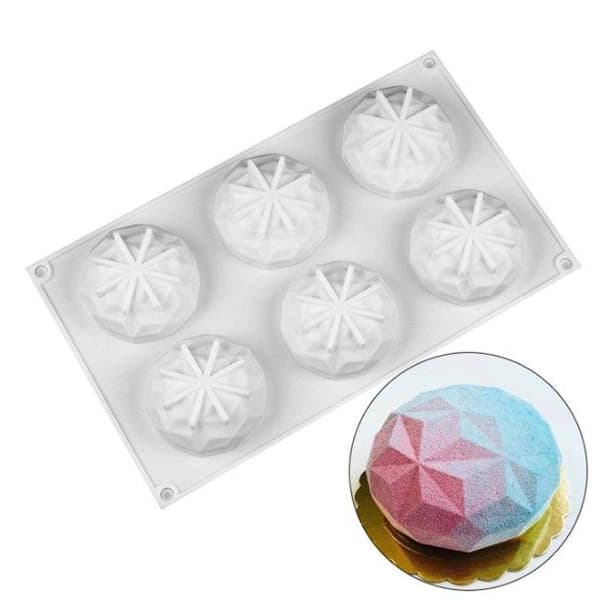 Diamant 6-delt Mini Geometrisk Dome Silikonformsett | Mousseform Vit white