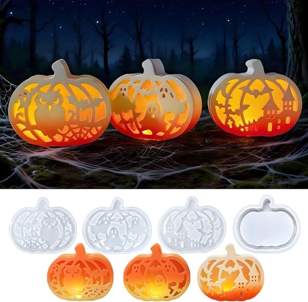 Halloweenpumpa silikonformset (4 delar): Inkluderar silikonformar för pumpor med Halloween-tema.
