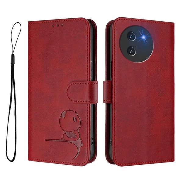 Panda RFID PU Telefonveske Kompatibel med Doogee Note 59 / Note 59 Pro-lingling} Wine Red