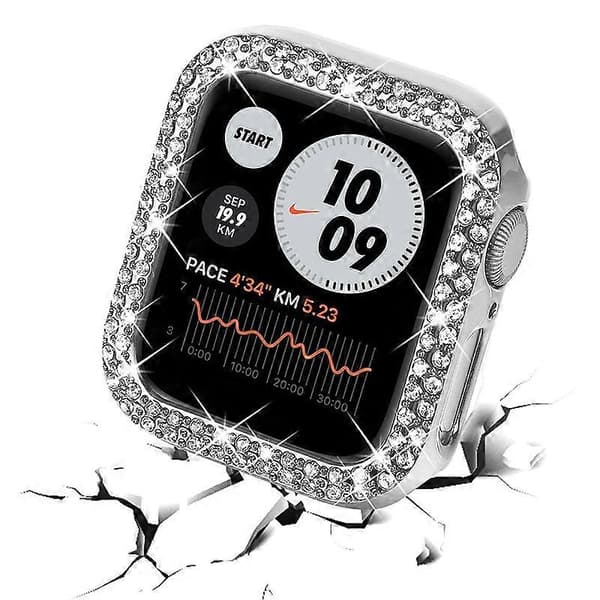 Strassdekor Hårt PC Anti-fall Klocka Skyddsfodral L4o Kompatibel med Apple Watch Series 9 8 7-lingling} Multicolor Silver