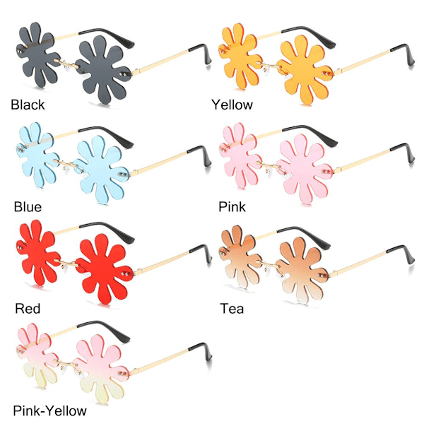 Blomformade Solglasögon med Blommiga Linser, Kantlösa, Trendiga Solglasögon Yellow