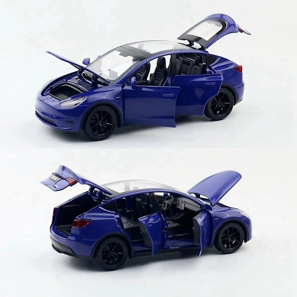 Tesla Model Y legetøjsbil med pullback-funktion, lys og lydeffekter, 1:32 skala. Black