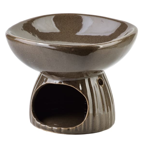 Stilfuld brun keramisk aroma diffuser lampe, der måler 12 x 8,5 x 10 cm.