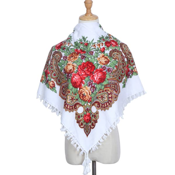 Russian Floral Scarf/Shawl with Tassels, a Retro Spring Style.