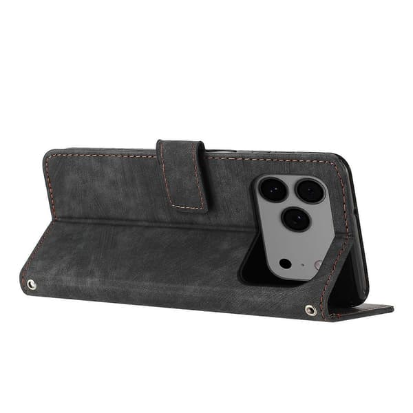 Kompatibel med iPhone 17 Pro Max Stand Case Prægede Linjer Læder Telefon Cover-lingling} Black Black