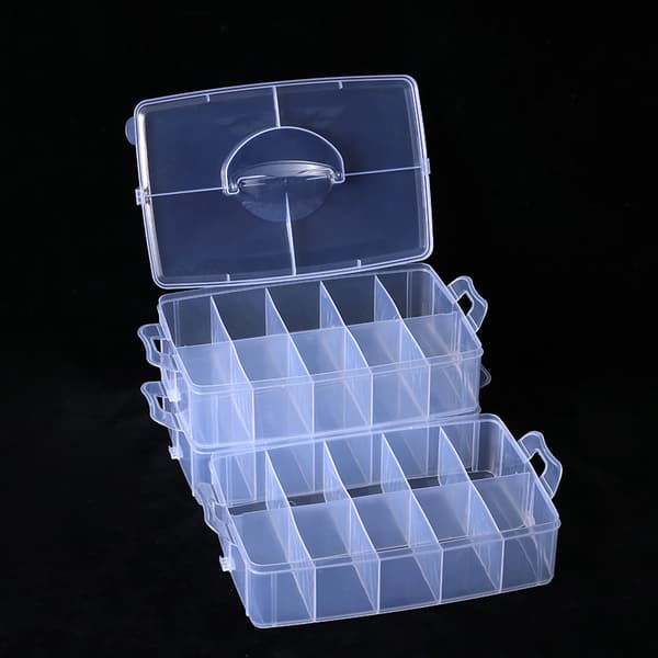 Tre-lags stablebar smykkeperleboks i plast, oppbevaringsboks C Transparent