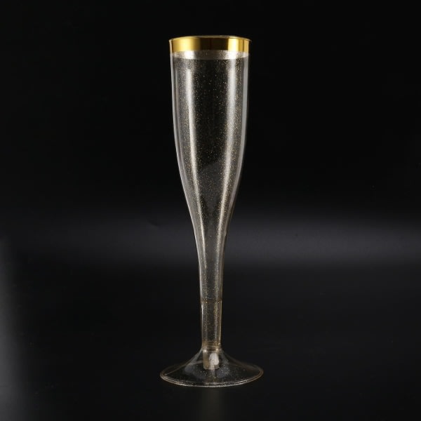 Plast Champagne Flutes Återanvändbara disponibla festdekorationsglas med guldglitter och guldkant