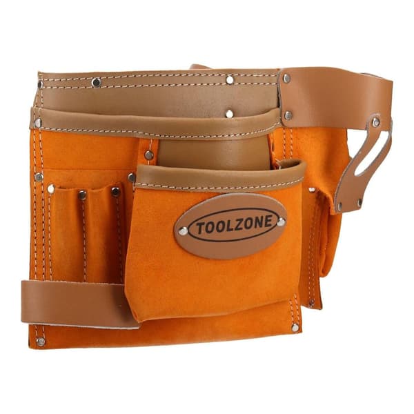 Suede and Leather Tool Belt with Double Roll Design, 10 Pockets and Adjustable Belt Buckle.