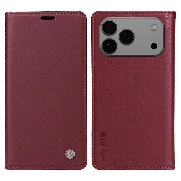 Kompatibel med iPhone 17 Pro Max Mobilskal YIKATU Magnetisk Stängning PU Läder Mobilfodral-lingling} Wine red Wine Red