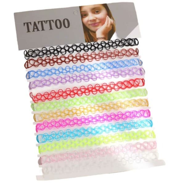 12-pack trendiga färgglada chokers, elastisk spets, flerfärgad multicolor