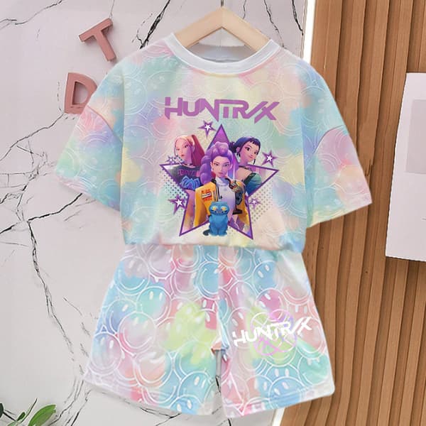 K-Pop Devil Hunter Girl Sommar T-shirt och Byxor Set - Söt Smiley Ansikte Pyjamas Set Present LMNT 147-LMNT 5 140