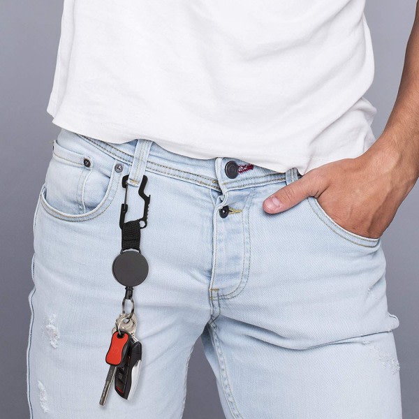 Infällbar nyckelhållare Karbinhake Nyckelklämma med ståltrådslina Multiverktyg för män Nycklar ID-kort 2 delar