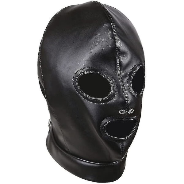 Läder Huva Mask Öppen mun Ögon Full Face Cover Kostym Återhållningsleksaker