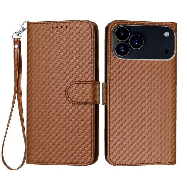 Kompatibel med iPhone 17 Pro Plånboksfodral med Rem Kolfibertextur Läder Mobilskal-lingling} Multicolor Coffee