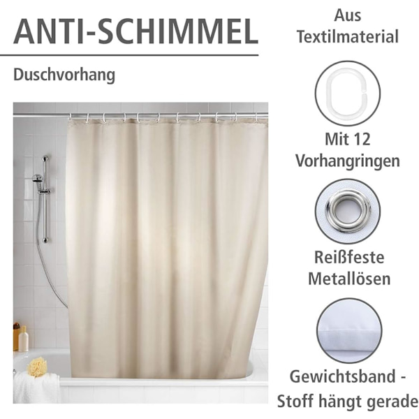 Beige antimögel duschdraperi, antimögel textil duschdraperi