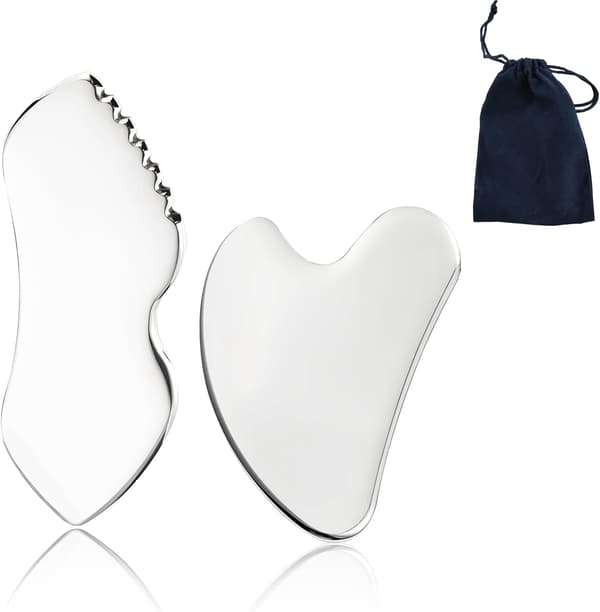 2 STK Gua Sha, Ansigts Gua Sha Værktøj, Rustfrit Stål Ansigts Gua Sha til Ansigts- og Kropsakupunkturterapi, Ideel til Krops-, Ansigts- og Halsmassage