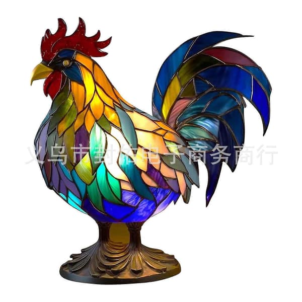 Dyret-tema glassmaleri nattlys, retro bordlampe, gave rooster