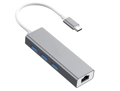 USB-C til Ethernet adapter splitter, Type-C til RJ45 Gigabit netværkskonverter, hub med 3 USB 3.0 porte, grå.