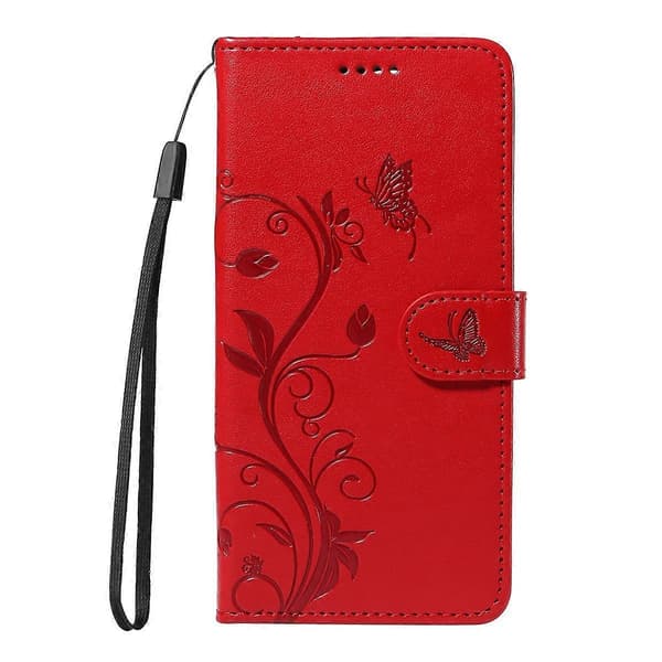 Kompatibel med Honor 400 Lite PU Läderfodral Blommönster Plånbok Ställ Telefonskal med Rem-lingling} Multicolor Red