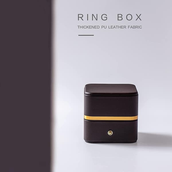 Premium ringask i läder, lämplig för bröllop, frierier, förlovningar och smyckesförvaring (brun ringask).