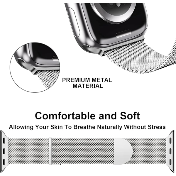 Hot 2025 Rem for Apple Watch-reimer 41mm 40mm 38mm Dobbel Magnetisk Justerbar Erstatningsrem for iWatch Series 9 8 SE 7 6 5 4 3 2 1 Sølv Silver