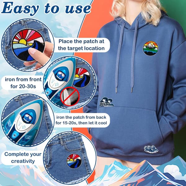 20 broderade märken för utomhuscamping, naturlandskapsmärken