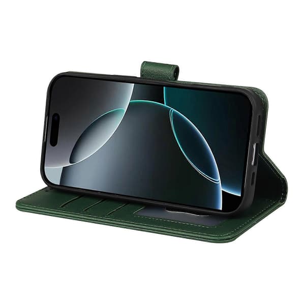 Kompatibelt med iPhone 16 Pro Läderfodral Plånbok Ställ Magnetisk Stängning Telefonskal --lingling} Multicolor Green
