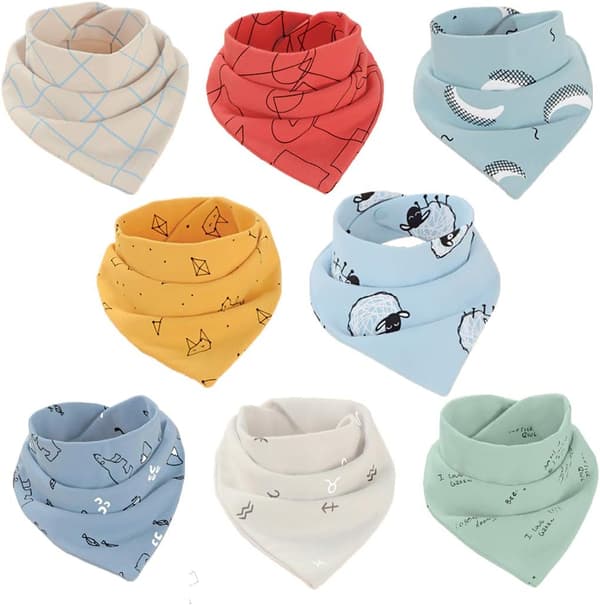 Triangulära babyhaklappar/dregelhaklappar, tillverkade av ren bomull, mjuka och absorberande, 8-pack.