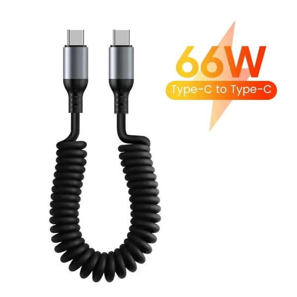 Kort spiral USB-C till USB-C datakabel, stöder 6A snabbladdning, lämplig för bil och hemmabruk, 0.25m-1m. 0.25m-1m USB C to USB C