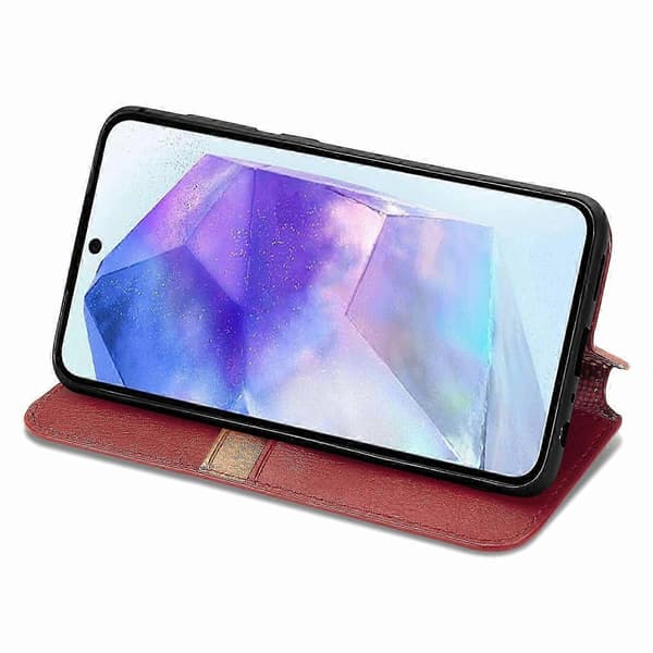 Kompatibelt med Samsung Galaxy A55 5G Mobiltelefonfodral Rombmönstrat Läderplånboksställ -lingling} Multicolor Style B