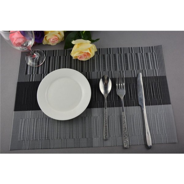 famibay Set med 4 halkfria vävda bambu PVC bordstabletter 30x45 cm (svart och grå)