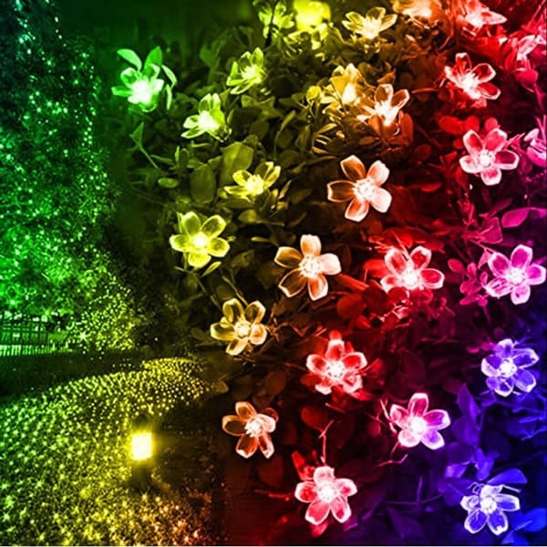 Udendørs solcellelyskæde, Mr. Twinklelight, 6,5 meter lang, 50 LED-lys, blomsterformet lyskæde, to lystilstande.