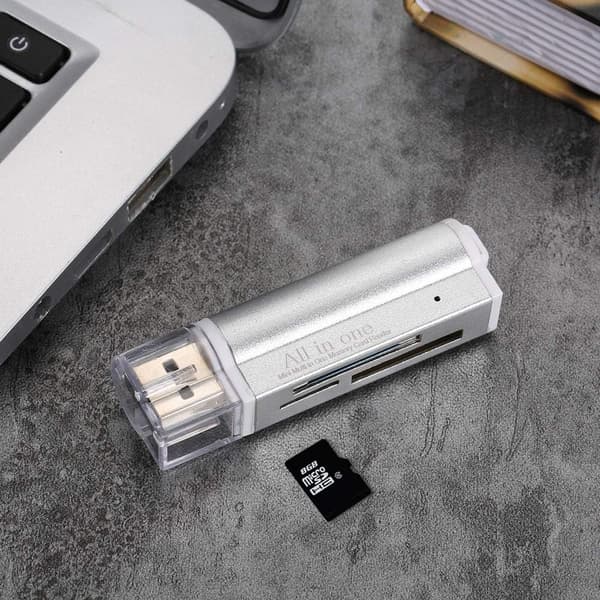 Mini bærbar USB 2.0 alt-i-ett kortleser for SD/SD/TF/MS Duo/Micro MS (M2) / MS Pro Duo