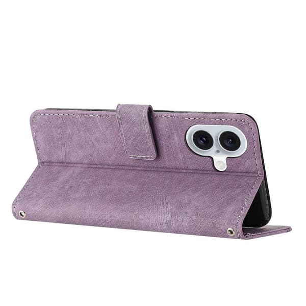 Kompatibel med iPhone 17 Stand Case Prægede Linjer Læder Telefon Cover-lingling} Purple Purple