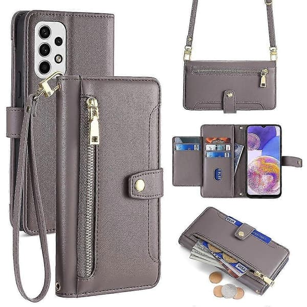 Plånboksfodral med dragkedja Kompatibelt med Samsung Galaxy A23-lingling} Grey