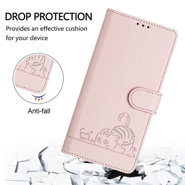 Katt Rot Preget RFID PU-deksel Kompatibelt med Oukitel C36 / C35-lingling} Pink