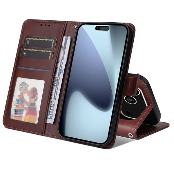 Kompatibel med iPhone 17 Pro PU Læder Wallet Case - Flere Farver Tilgængelige Brun brown