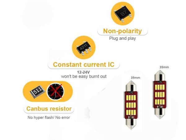C5W CANbus 39mm Rød LED Diode Lys SV8.5 Dobbelthode Lys 2-Pakning 12V Röd red