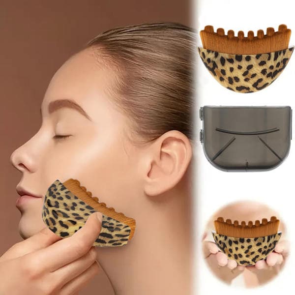 Two Lymphatic Drainage Brushes for Face, Chin, and Jawline, and Lymphatic Drainage Massage. These Dry Brushes are Ergonomically Designed. Leopard