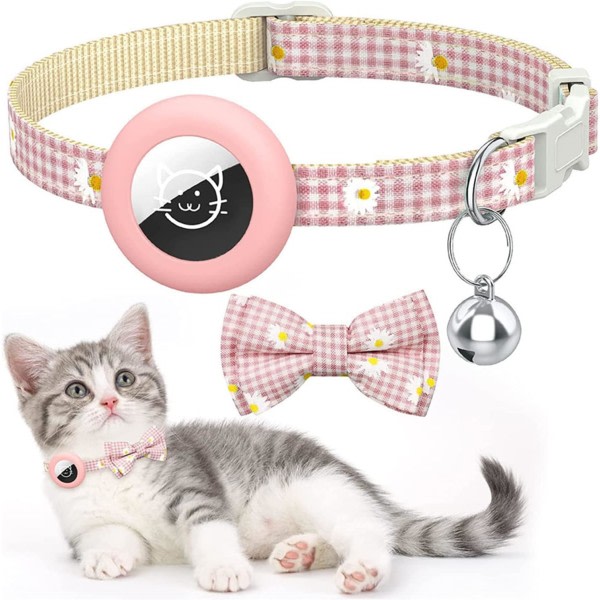 2 st AirTag -katthalsband med klocka, justerbart halsband med vattentät tagghållare Kompatibel med AirTag tryckmönster för liten medium katt - rosa