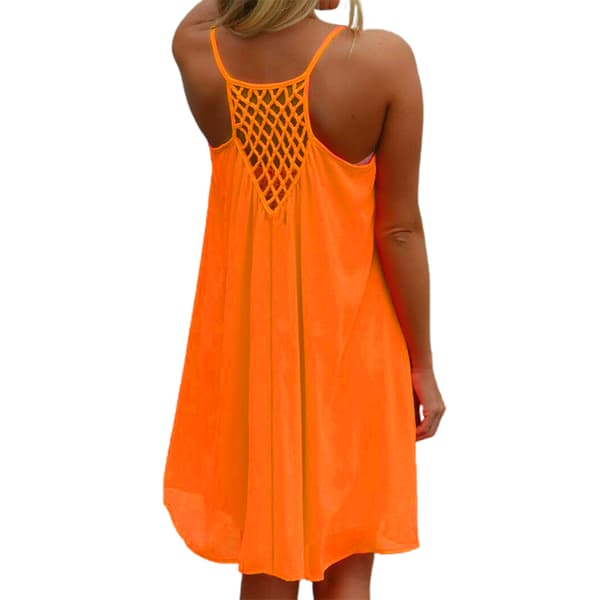 Dam sommar ärmlös avslappnad off-shoulder strandklänning orange orange S