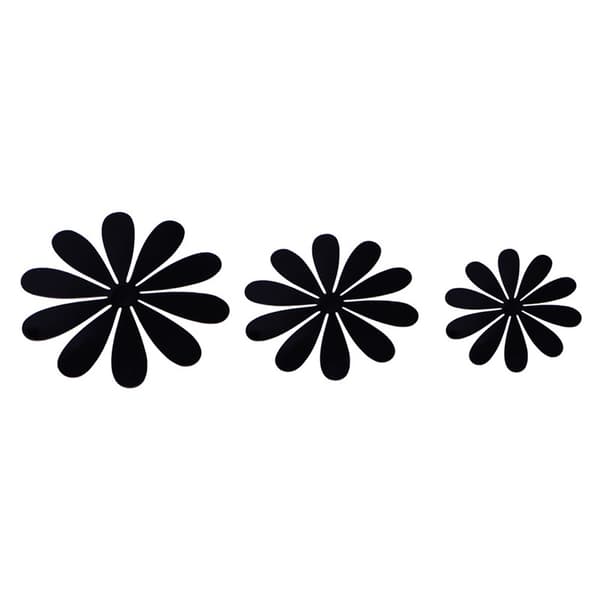 12-delars set med 3D-blomväggdekorationer i svart. black